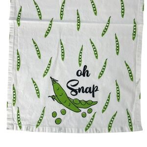 Novelty Tea Towel Oh Snap Pea Pod Cotton Kitchen Dish Towel White Veggie Pun